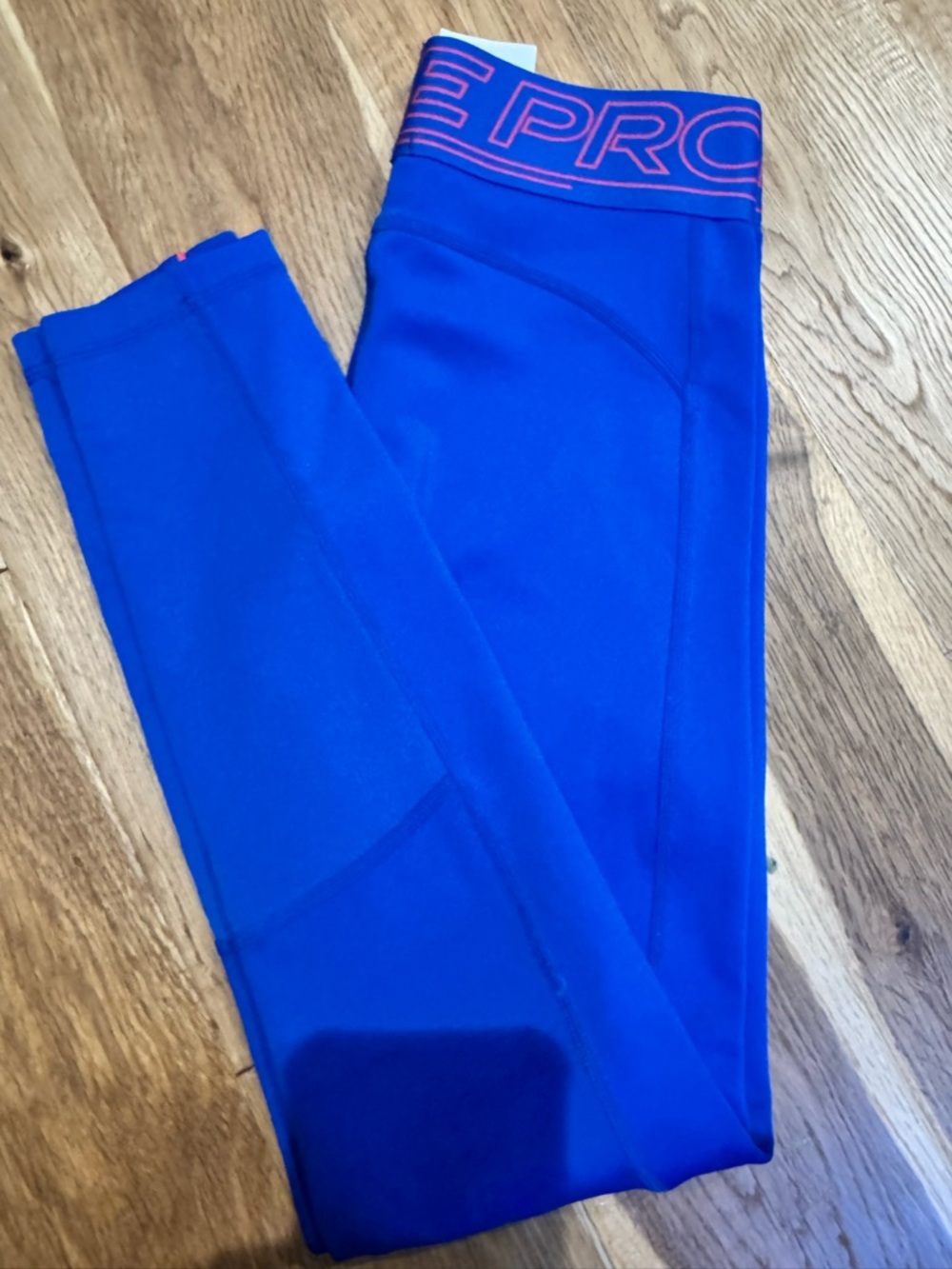 Nike Kids Royal Blue Performance Leggings with Pink 'PRO' Waistband